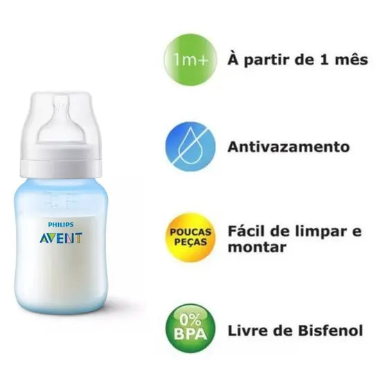 Kit 3 Mamadeiras Clássica Anticólica Azul - Philips Avent