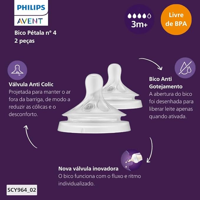 Kit 2 Bicos Mamadeira Pétala 3.0 T4 3m+ - Philips Avent