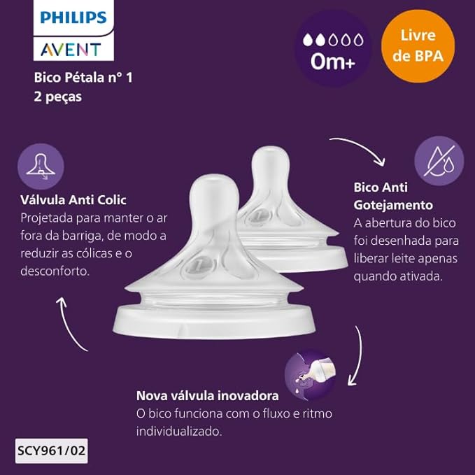 Kit 2 Bicos Mamadeira Pétala 3.0 T1 0m+ - Philips Avent