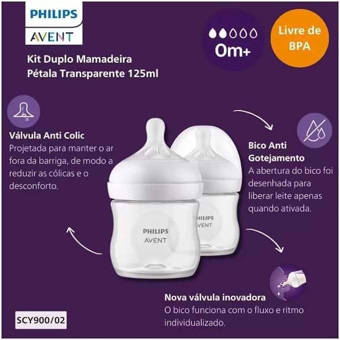 Kit 2 Mamadeiras Pétala 125ml + 260ml transparente