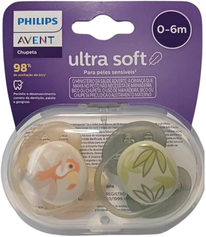 Chupeta Ultra Soft Decorada 0-6 Meses Verde e Bege - Philips Avent