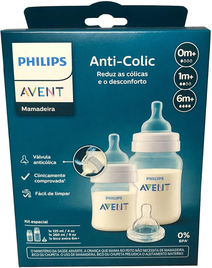 Kit 2 Mamadeiras ANTICOLIC 125ML + 260ML + Bico Extra 6m+ Philips Avent 809/16