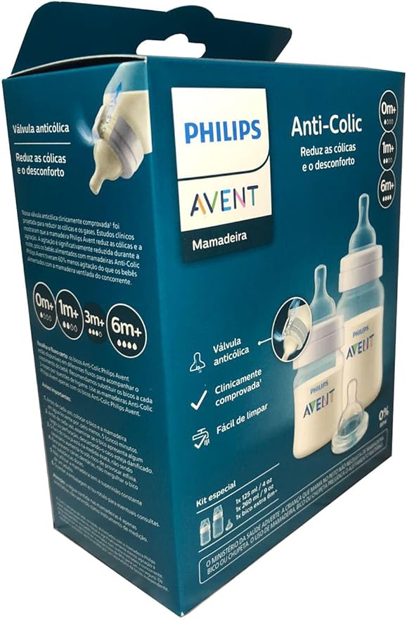 Kit 2 Mamadeiras ANTICOLIC 125ML + 260ML + Bico Extra 6m+ Philips Avent 809/16