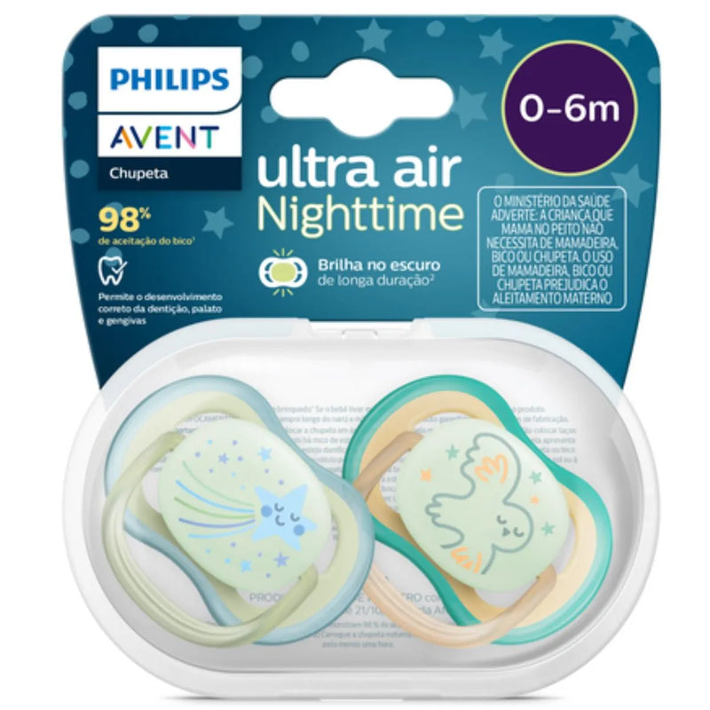 Chupeta Ultra Air Noturna 0-6 Meses Estrela e Pássaro - Philips Avent