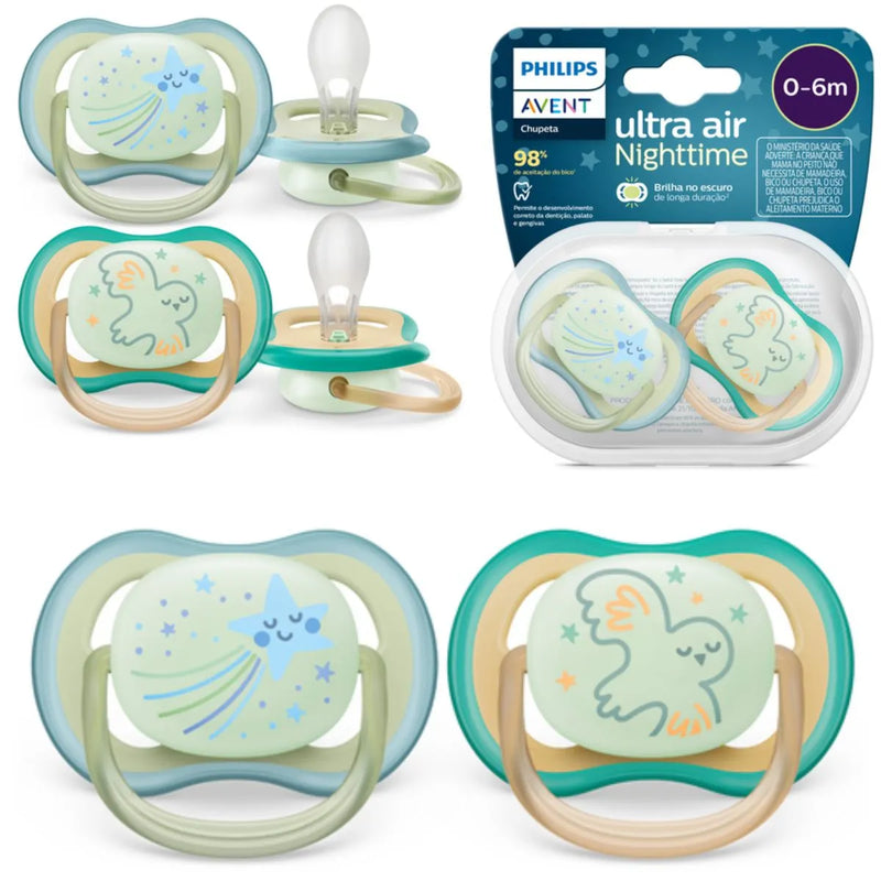 Chupeta Ultra Air Noturna 0-6 Meses Estrela e Pássaro - Philips Avent