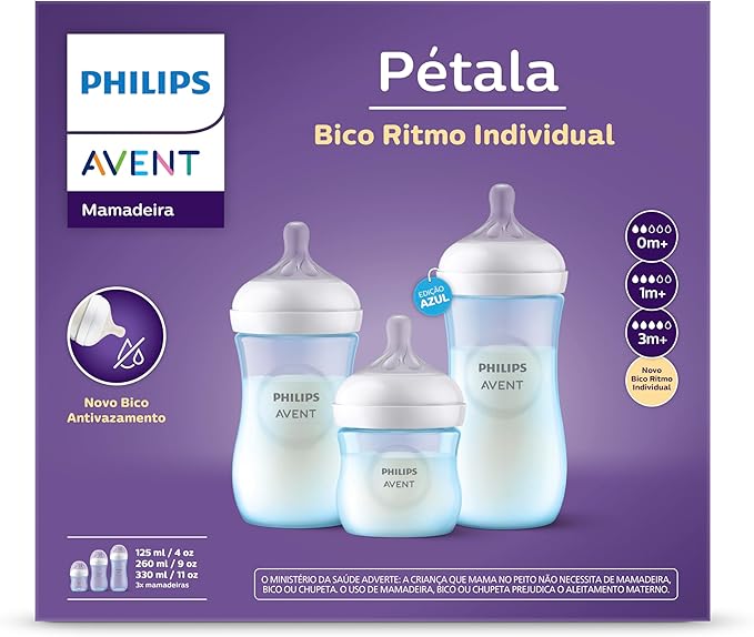 Kit 3 Mamadeiras Pétala Azul - Philips Avent