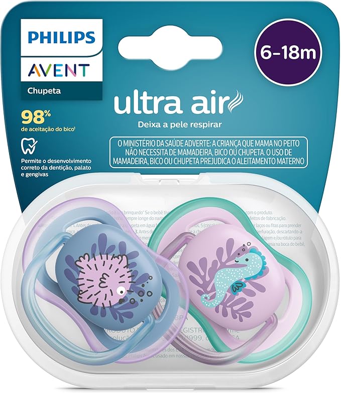 Chupeta Ultra Air 6-18 Meses Cavalo Marinho e Baiacu - Philips Avent