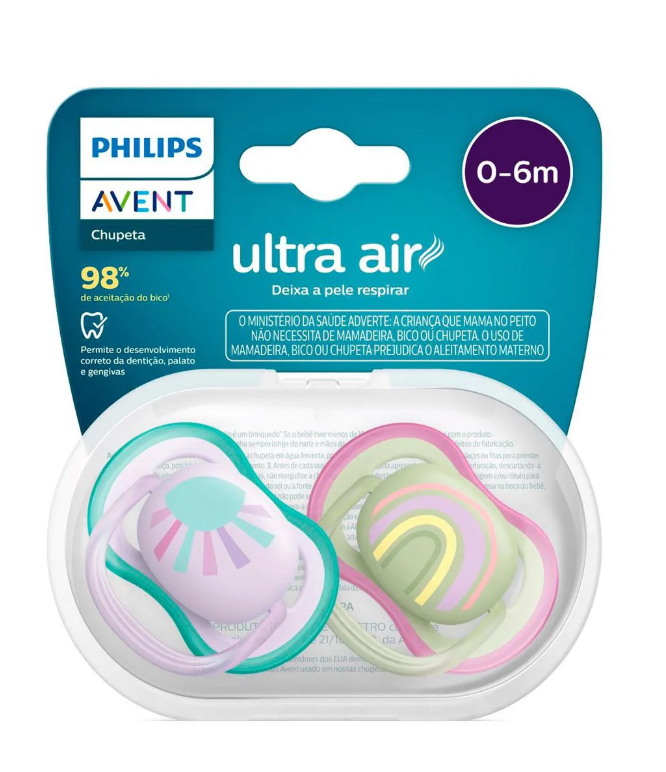 Chupeta Ultra Air 0-6 Meses Rosa e Verde - Philips Avent