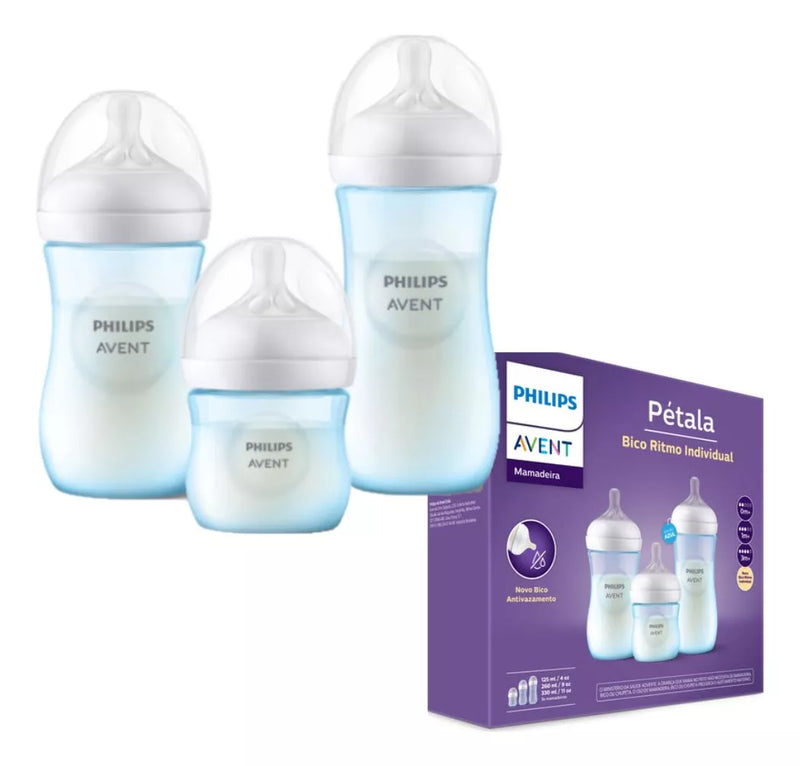 Kit 3 Mamadeiras Pétala Azul - Philips Avent