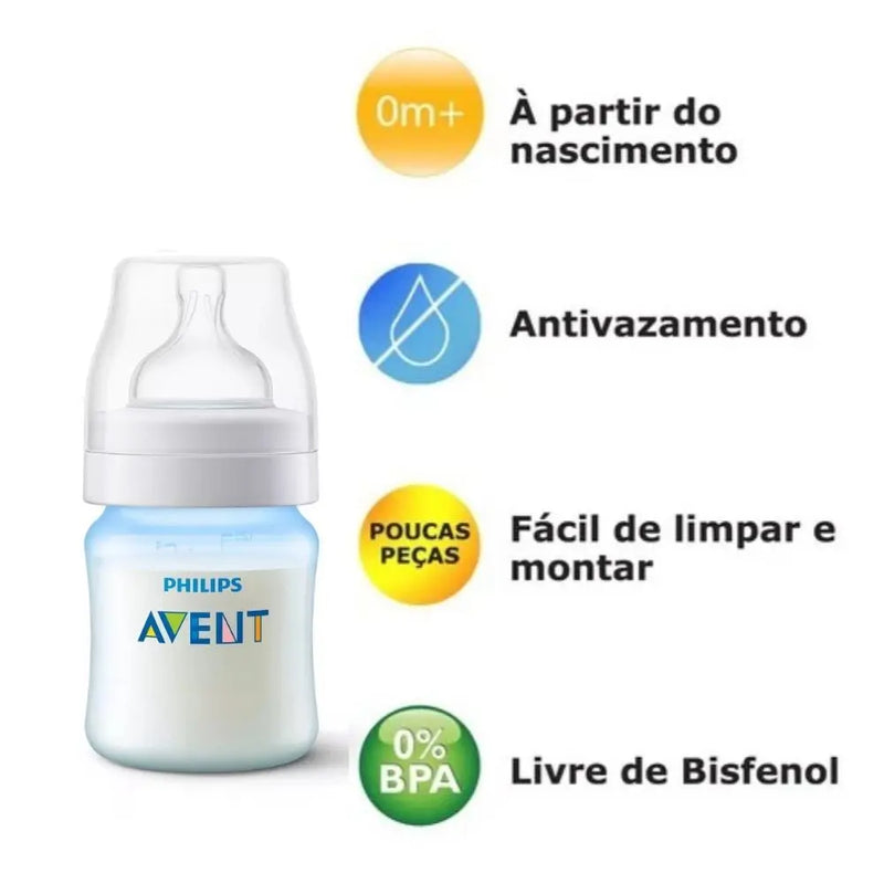 Kit 3 Mamadeiras Clássica Anticólica Azul - Philips Avent