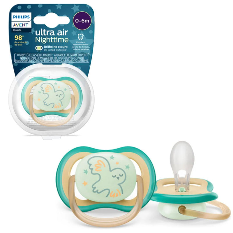 Chupeta Ultra Air Noturna 0-6 Meses Verde Pássaro - Philips Avent