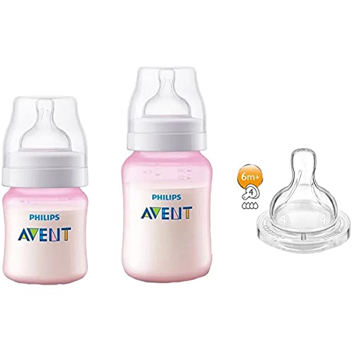 Kit 2 Mamadeiras Anti Colica 125 e 260ml Rosa + Bico Extra - Philips Avent