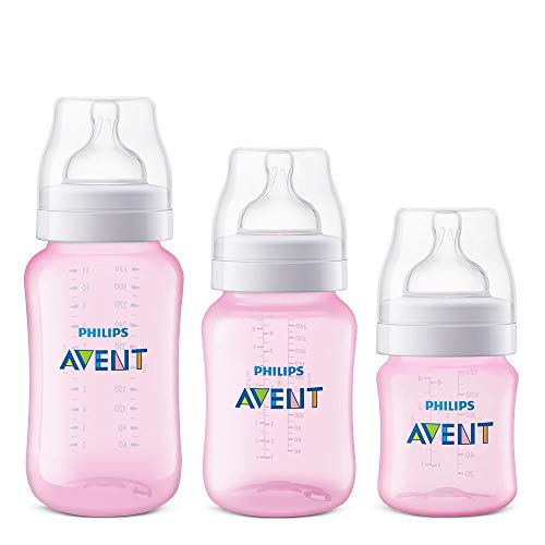 Kit 3 Mamadeiras Clássica Anticólica 125/260/330ml Rosa Avent