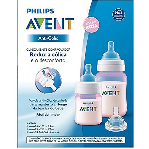 Kit 2 Mamadeiras Anti Colica 125 e 260ml Rosa + Bico Extra - Philips Avent